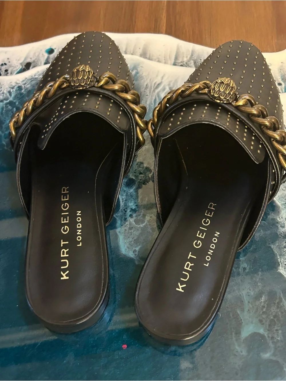 Kurt Keiger Chelsea Mules Black Leather Flats Size 5.5 US.